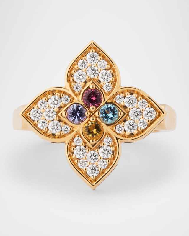 18K Rose Gold Venetian Princess Diamond Ring with Topaz, Tanzanite, Rubellite, and Citrine